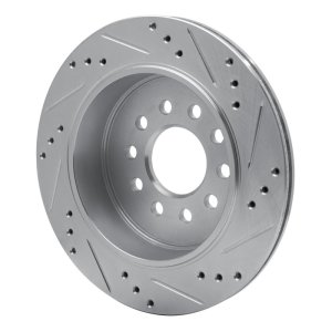Lincoln Town Car Brake Rotor (1) - Rear Left - R1 Concepts - Drilled & Slotted - Silver - `03-`11